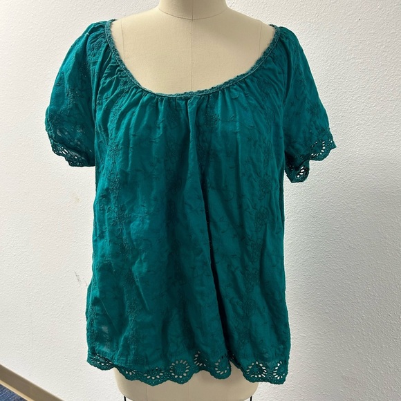 Calvin Klein Blue Puff Sleeve Smocked Blouse - Picture 1 of 5